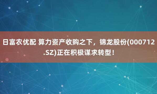 日富农优配 算力资产收购之下，锦龙股份(000712.SZ)正在积极谋求转型！
