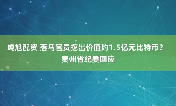 纯旭配资 落马官员挖出价值约1.5亿元比特币？ 贵州省纪委回应