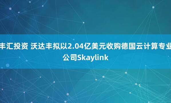 丰汇投资 沃达丰拟以2.04亿美元收购德国云计算专业公司Skaylink